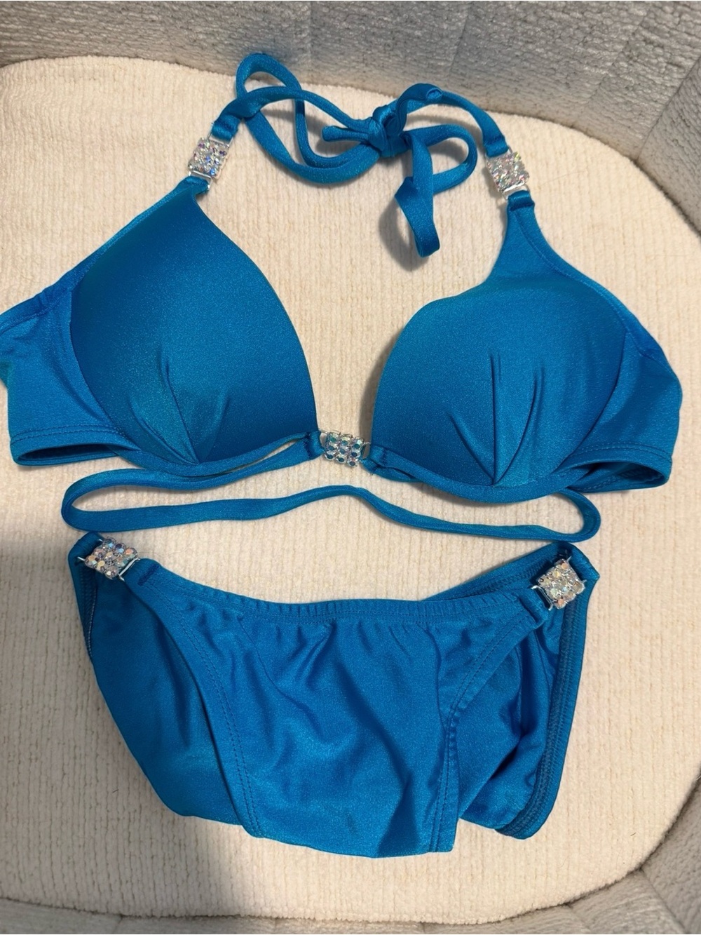 Pixton Pageant Teal Blue Rhinestone Accent Women's Bikini Set